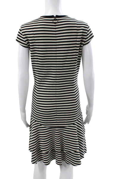 Akris Punto Women Shift Dress Black Striped Cotton Short Sleeve Zip Size 10