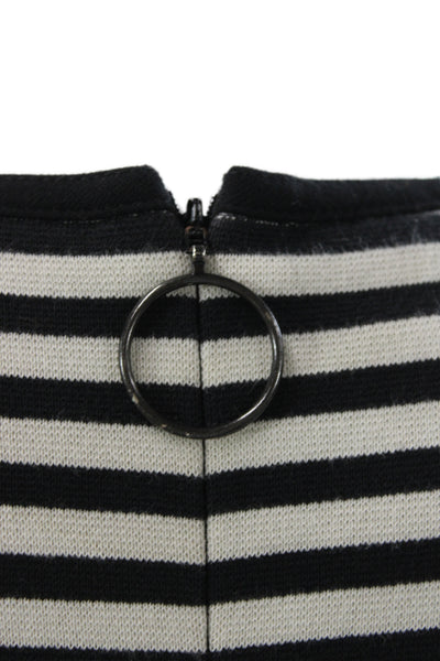 Akris Punto Women Shift Dress Black Striped Cotton Short Sleeve Zip Size 10
