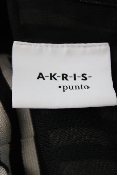 Akris Punto Women Shift Dress Black Striped Cotton Short Sleeve Zip Size 10
