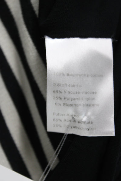 Akris Punto Women Shift Dress Black Striped Cotton Short Sleeve Zip Size 10