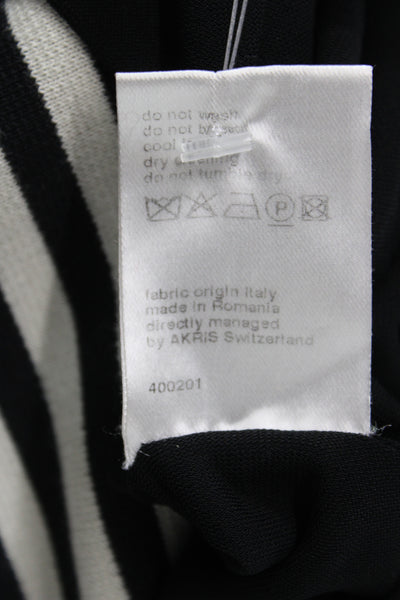 Akris Punto Women Shift Dress Black Striped Cotton Short Sleeve Zip Size 10