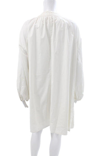 Johnny Was Women Shift Dress White Cotton V-Neck Longsleeve Patchwork Size XL