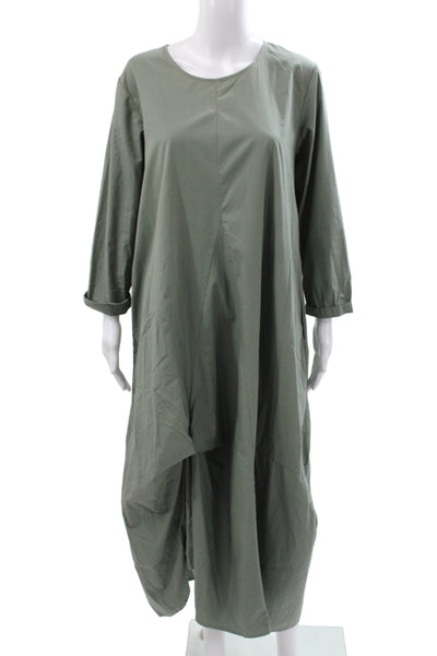 Wendy Trendy Women Green Cotton Maxi Dress Long Sleeve Round Neck Size M