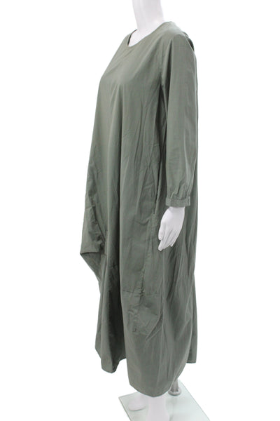 Wendy Trendy Women Green Cotton Maxi Dress Long Sleeve Round Neck Size M
