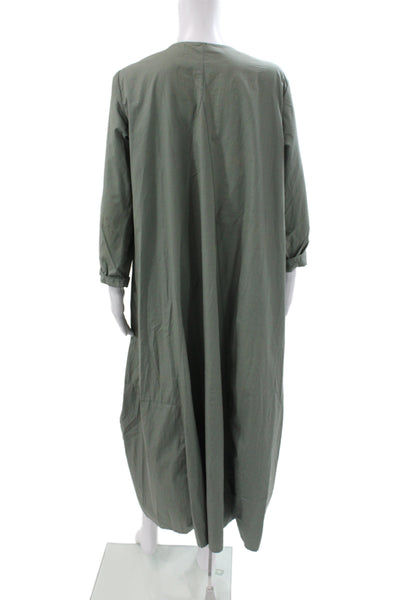 Wendy Trendy Women Green Cotton Maxi Dress Long Sleeve Round Neck Size M