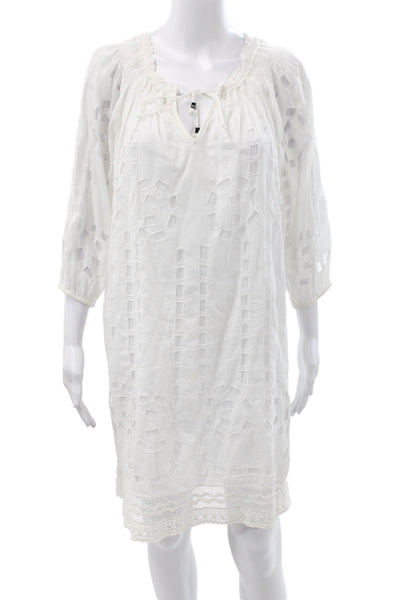 Michael Michael Kors Women Shift Dress White V-Neck 3/4 Sleeve Size S