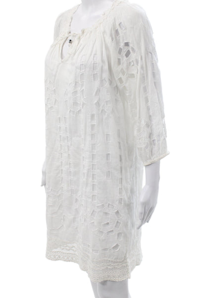 Michael Michael Kors Women Shift Dress White V-Neck 3/4 Sleeve Size S