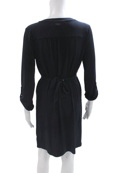 Michael Michael Kors Women Shift Dress Black V-Neck 3/4 Sleeve Mini Tie Size S