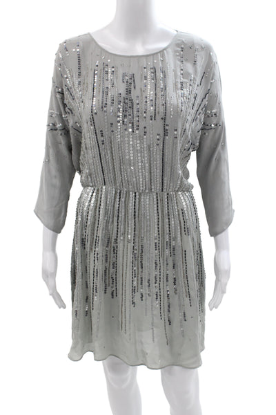 Calypso Saint Barth Women Blouson Silk Mini Dress Gray 3/4 Sleeve Size XS