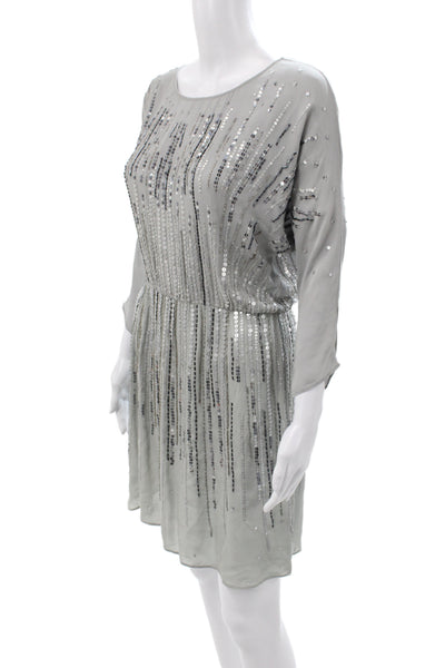 Calypso Saint Barth Women Blouson Silk Mini Dress Gray 3/4 Sleeve Size XS