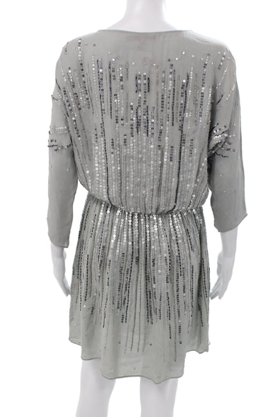 Calypso Saint Barth Women Blouson Silk Mini Dress Gray 3/4 Sleeve Size XS