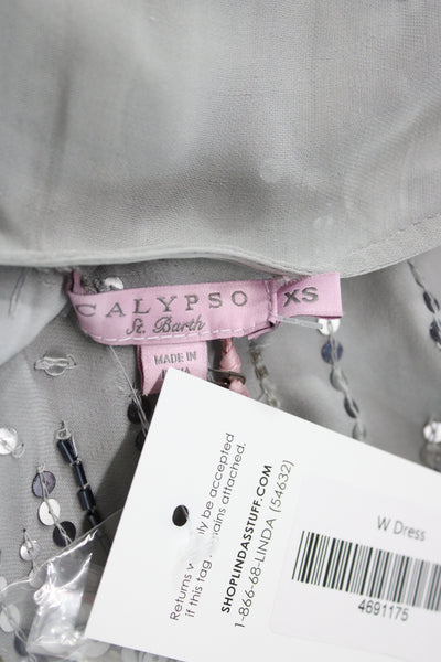 Calypso Saint Barth Women Blouson Silk Mini Dress Gray 3/4 Sleeve Size XS