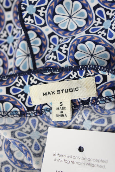 Max Studio Womens Shift Dress Blue Scoop Neck 3/4 Sleeve Geometric Size S