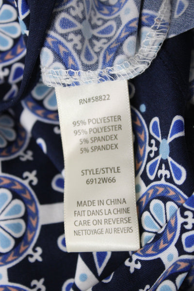Max Studio Womens Shift Dress Blue Scoop Neck 3/4 Sleeve Geometric Size S