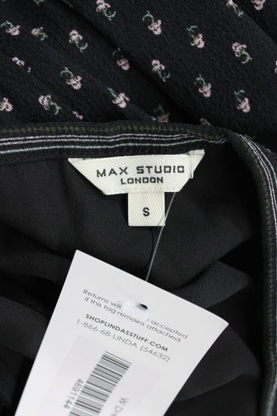 Max Studio Women Maxi Floral V-Neck 3/4 Sleeve Black Mid-Calf Dress Size S