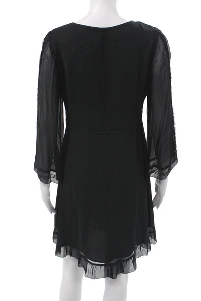 Sanctuary Womens Shift Dress Black V-Neck 3/4 Sleeve Viscose Boho Mini Size S
