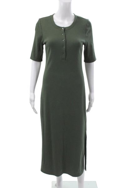 Calvin Klein Women T-Shirt Dress Green Henley Short Sleeve Mid-Calf Size M