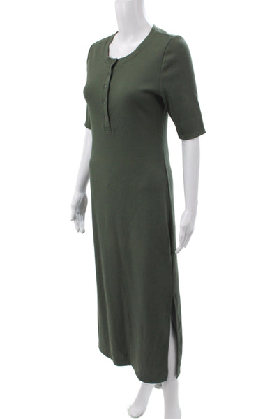 Calvin Klein Women T-Shirt Dress Green Henley Short Sleeve Mid-Calf Size M