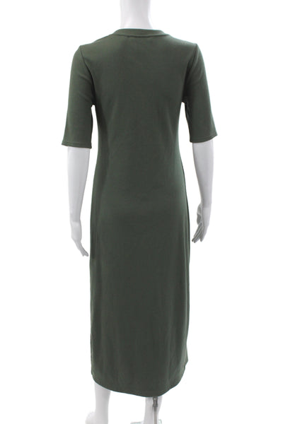 Calvin Klein Women T-Shirt Dress Green Henley Short Sleeve Mid-Calf Size M