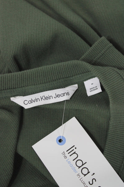 Calvin Klein Women T-Shirt Dress Green Henley Short Sleeve Mid-Calf Size M