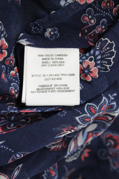 Joie Women Silk Floral V-Neck Tunic Blue Button Long Sleeve Boho Size M