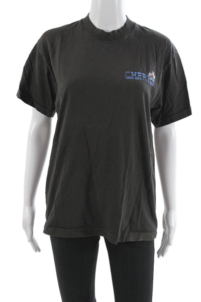 Cherry Unisex Basic Black Cotton Crew Neck Graphic Malibu T-Shirt Size S