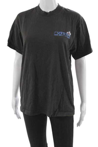Cherry Unisex Basic Black Cotton Crew Neck Graphic Malibu T-Shirt Size S