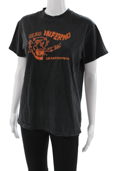John Galt Women Jersey Graphic Crew Neck Short Sleeve Black T-Shirt Size S