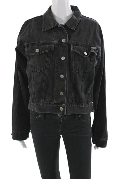 Bill Blass Women Basic Jacket Black Cotton Button Long Sleeve Fall Size M