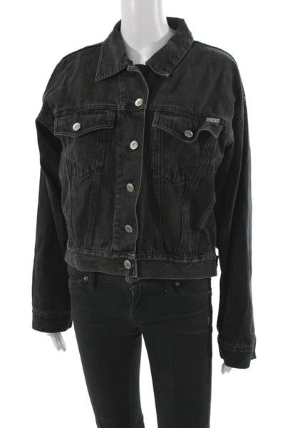 Bill Blass Women Basic Jacket Black Cotton Button Long Sleeve Fall Size M