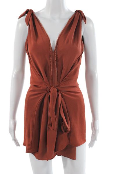 Bec & Bridge Womens V-Neck Sleeveless Brown Romper Tie Waist Boho Size 4