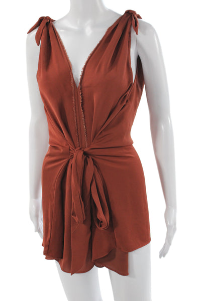 Bec & Bridge Womens V-Neck Sleeveless Brown Romper Tie Waist Boho Size 4
