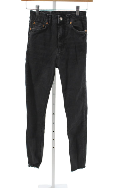 Unemployed Denim Women Skinny Black Jeans Mid Rise Button 26 Inseam Size 0