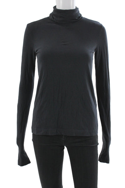 Theory Women Black Turtleneck Long Sleeve Basic T-Shirt 94% Cotton Size PP
