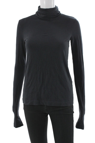 Theory Women Black Turtleneck Long Sleeve Basic T-Shirt 94% Cotton Size PP