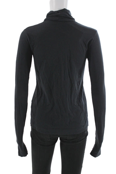 Theory Women Black Turtleneck Long Sleeve Basic T-Shirt 94% Cotton Size PP