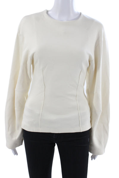 Zara Women Basic Ivory Long Sleeve Crew Neck Cotton T-Shirt Size S
