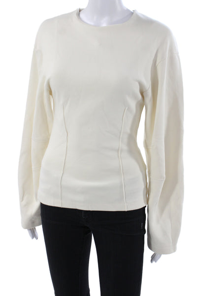 Zara Women Basic Ivory Long Sleeve Crew Neck Cotton T-Shirt Size S