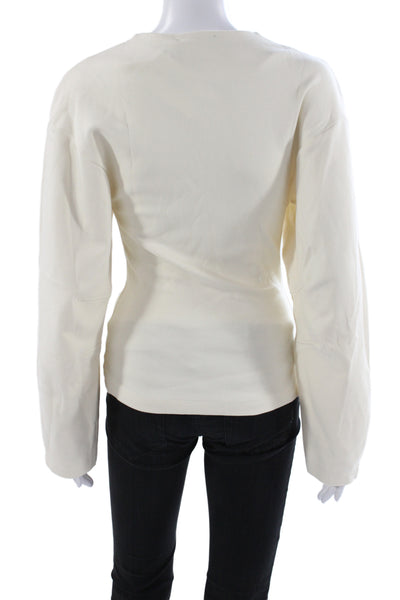 Zara Women Basic Ivory Long Sleeve Crew Neck Cotton T-Shirt Size S