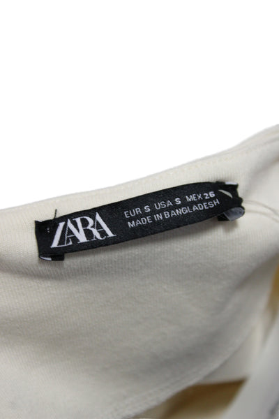 Zara Women Basic Ivory Long Sleeve Crew Neck Cotton T-Shirt Size S