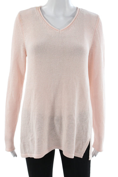 J. Mclaughlin Women V-Neck Pink Long Sleeve Pullover Solid Cotton Size M