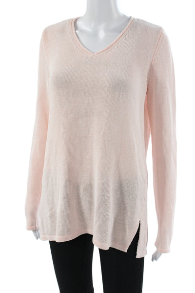 J. Mclaughlin Women V-Neck Pink Long Sleeve Pullover Solid Cotton Size M