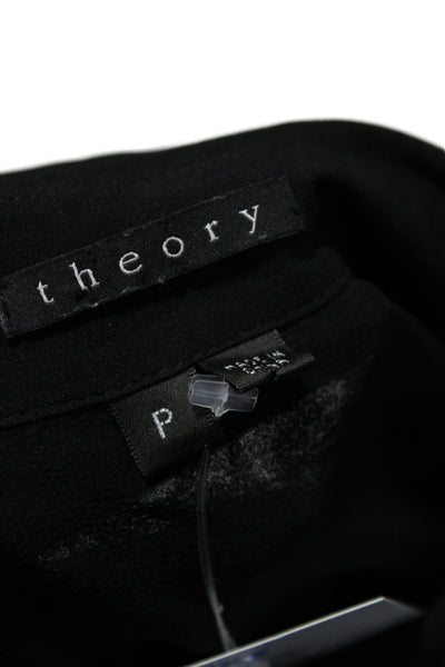 Theory Women Basic Collared Sheer Button Long Sleeve Blouse Black Size PP
