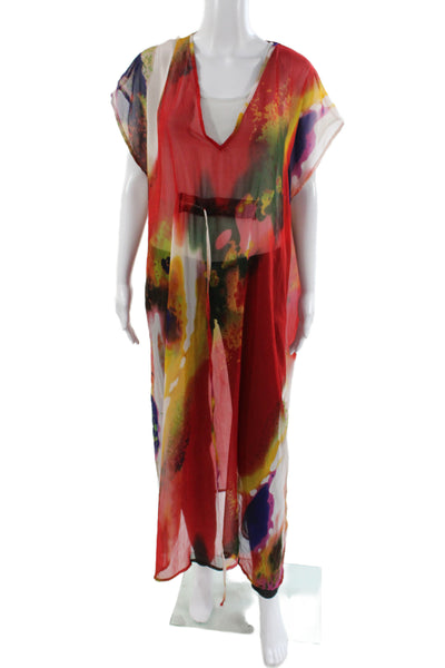 Michael Stars Women Sheer Tie-Dye Kimono Cover Up Multicolor Size S