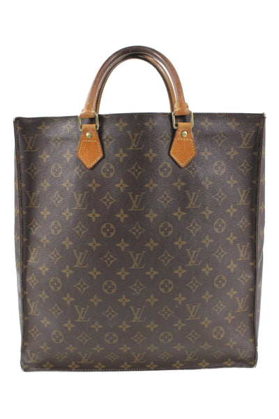 Louis Vuitton Womens Monogram Coated Canvas Sac Plat Tote Shoulder Handbag Brown