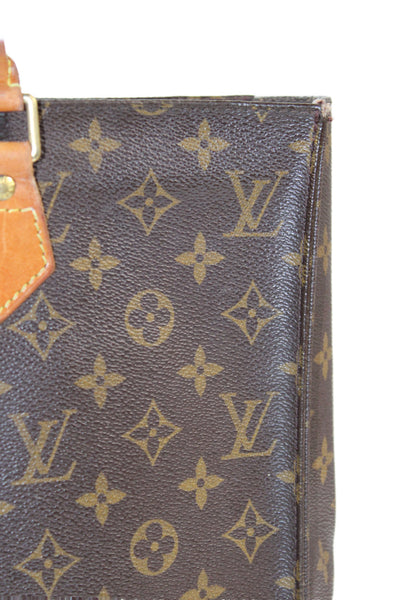 Louis Vuitton Womens Monogram Coated Canvas Sac Plat Tote Shoulder Handbag Brown