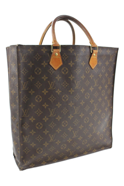 Louis Vuitton Womens Monogram Coated Canvas Sac Plat Tote Shoulder Handbag Brown