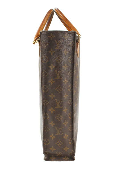 Louis Vuitton Womens Monogram Coated Canvas Sac Plat Tote Shoulder Handbag Brown