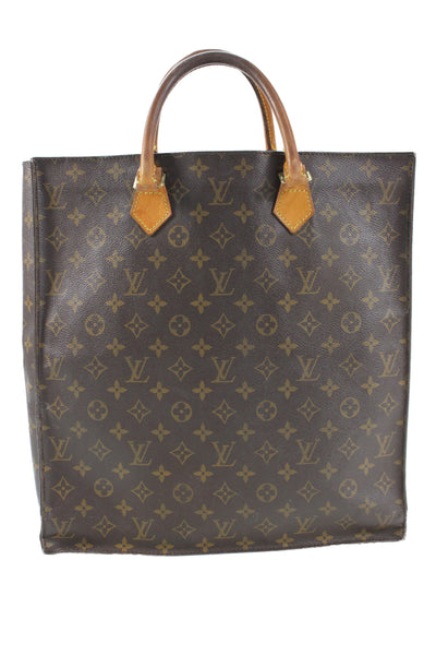 Louis Vuitton Womens Monogram Coated Canvas Sac Plat Tote Shoulder Handbag Brown