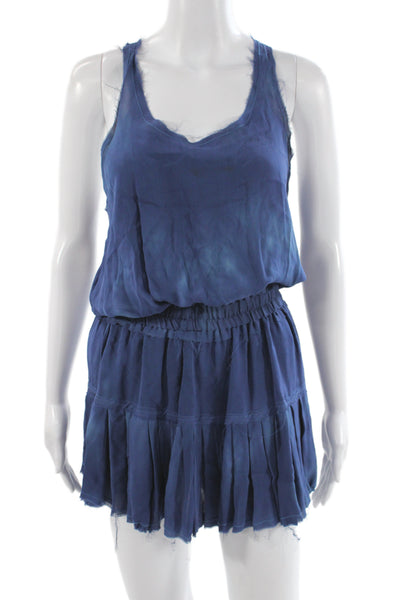 Love Shack Fancy Women Blouson Dress Blue Silk Tie Dye Sleeveless Size S